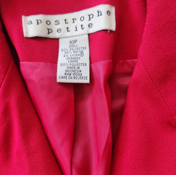 Apostrophe Red Woman Blazer Jacket Sz 10 Petite Collared Pockets Preppy Business - Picture 9 of 14